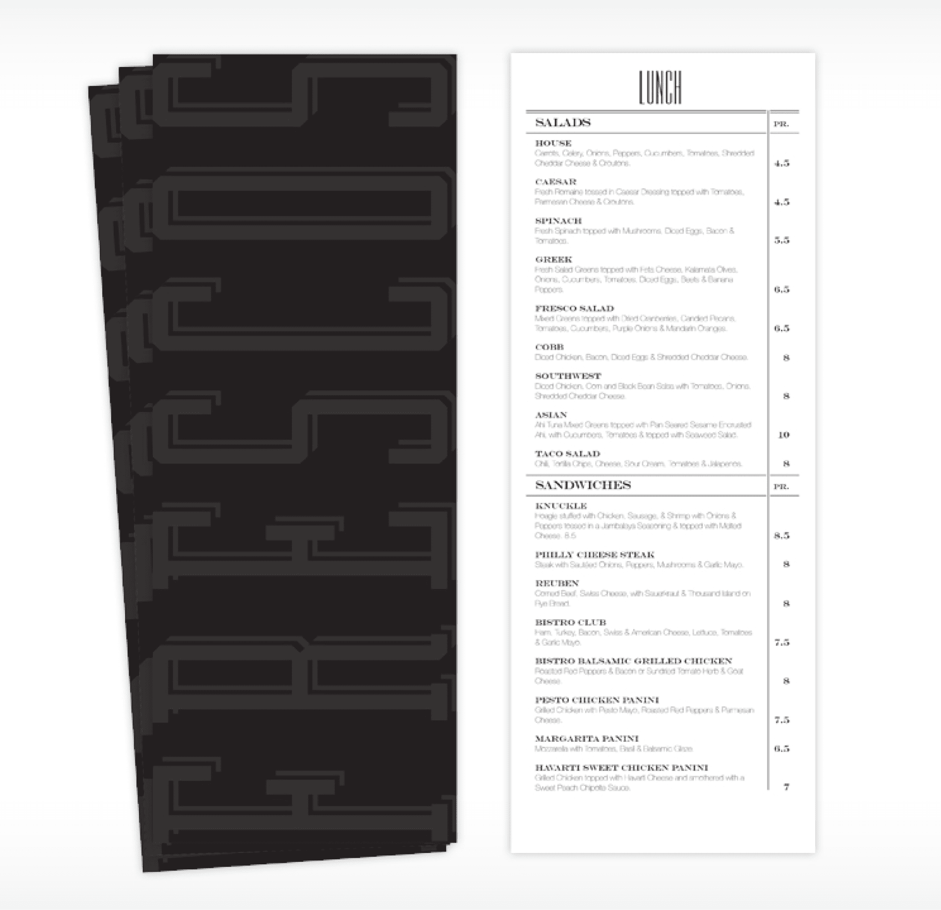 bar menu design