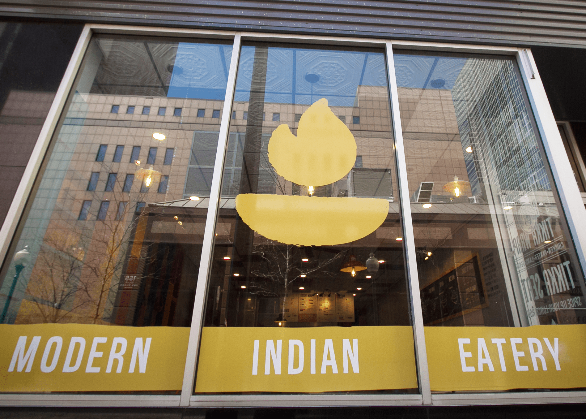 indian restaurant window graphic design