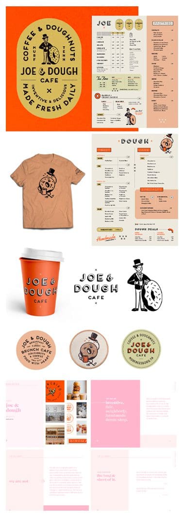 Restaurant merchandise and branding examples for Joe and Doe