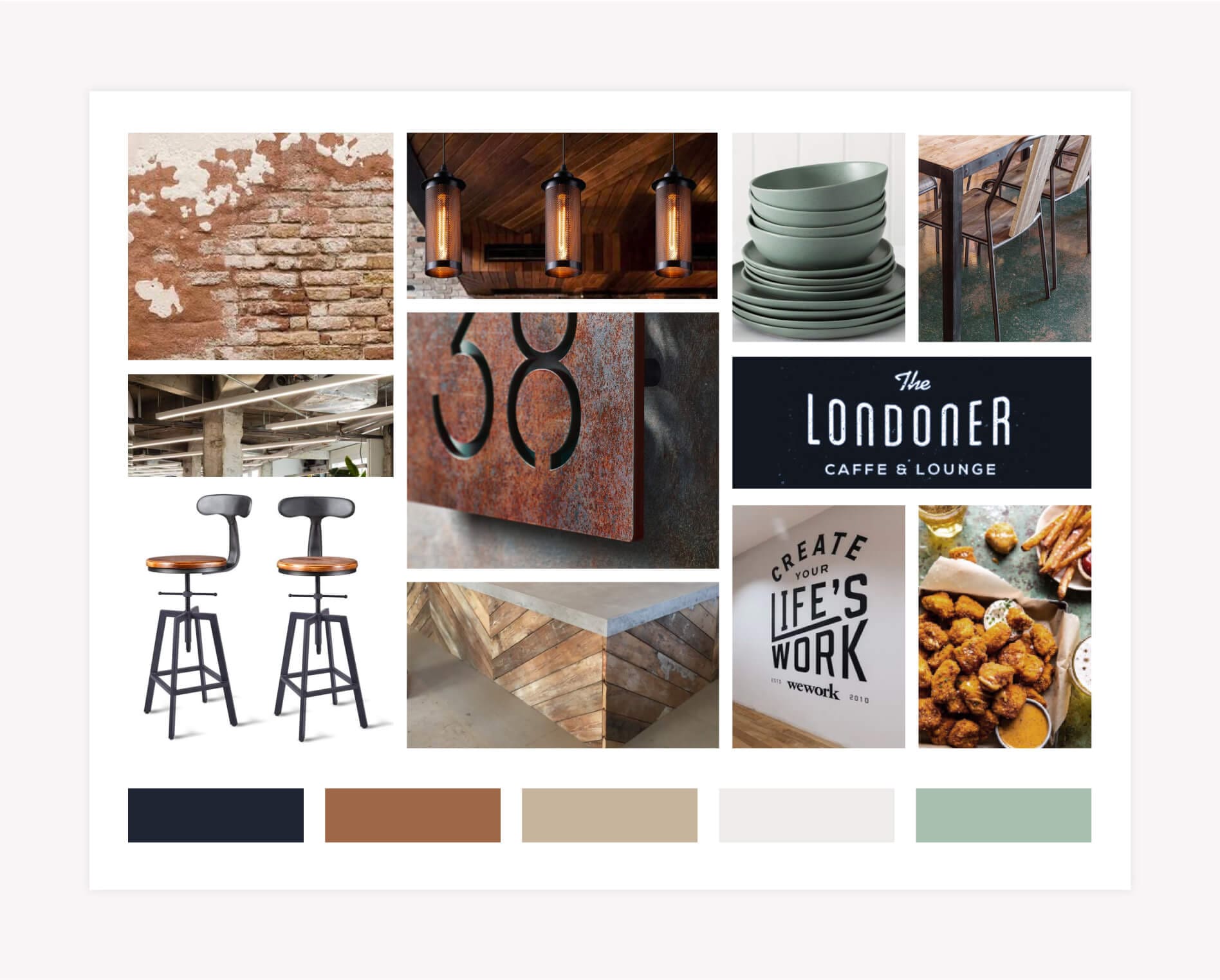 Mood board used to help with restaurant branding