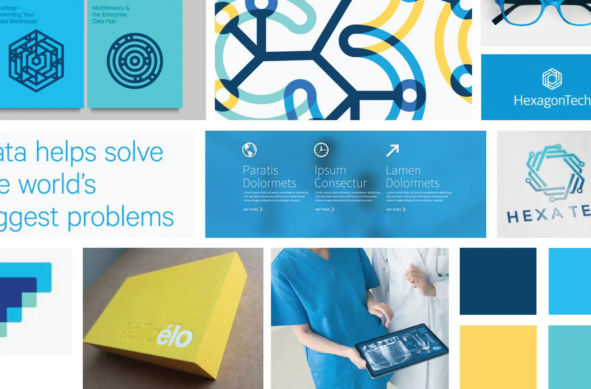 Brand identity system featuring logo design, website mockups, color palette, and marketing materials.